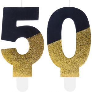 ERYI-Bougies Noires Et Dorées À Paillettes Pour 50E Anniversaire, Anniversaire De Mariage, Fête De Mariage - Numéro 50 - Neuf