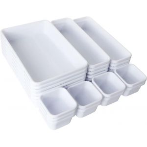 Chenquansarl-24 Pcs Organisateur De Tiroir Bureau, Organisateur Tiroir Cuisine En Plastique Rangement Tiroir Bureau Blanc Avec 3 Tailles Plateaux Rangement De Tiroir Pour Bureau Et Maison - Neuf
