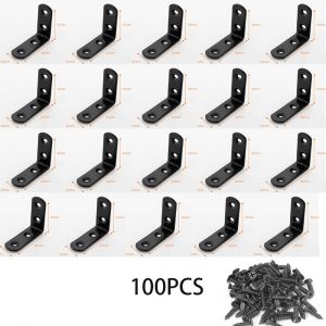 Lot de 20 équerres à clic droit en métal noir en forme de L (environ 45 x 45 x 16 mm) avec vis pour meubles et armoires en bois - Neuf