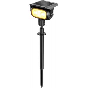 Spot Solaire Led Jardin, 200 Lm 3000k Blanc Chaud Avec Capteur Cr&eacute;pusculaire, Projecteur Solaire Ext&eacute;rieur Ip65 &Eacute;tanche Sur Piquet Pour &Eacute;clairage De Jardin, Pelouse Et All&eacute;e - Neuf