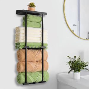 KALANKA-Porte Serviette Salle de Bain, Porte Serviette Mural, Support Serviette Salle de Bain Sans Per&ccedil;age, Porte Serviette Accessoire Salle de Bain, Range Serviette Salle de Bain Noir Porte-serviett - Neuf