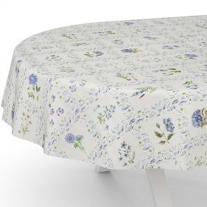 Sjzg-Nappe En Toile Cir&eacute;e - Lavable, Imperm&eacute;able, Ovale, Bord Coup&eacute;, Motif &Agrave; Carreaux Floraux, Bleue, 180 X 140 Cm - Neuf