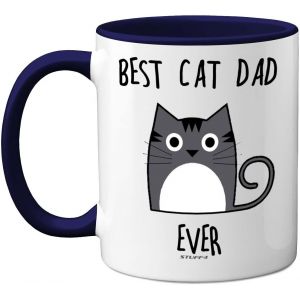 Eryi-Tasse « Best Cat Dad Ever » - Cadeau Pour Les Amoureux Des Chats, Cadeaux Pour Papa Et Chat - Tasse À Café Amusante En Céramique De 325 Ml - Passe Au Lave-Vaisselle - Tasse À Poignée Bleu - Neuf
