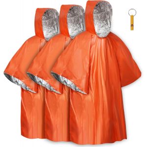 Eryi-Sac De Couchage De Survie, Lot De 3 Poncho De Survie D'urgence, Sac De Couchage Thermiques En Mylar, Avec Capuche, Thermique, Imperméable, Coupe-Vent, Pour Camping, Randonnée, Extérieur - Neuf