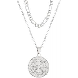 Kal-Boussole Collier Pour Femmes, Collier Avec Pendentif Boussole Or/Argent, Double Collier Femme Cadeaux De Festivals Pour Famille Amis - Neuf