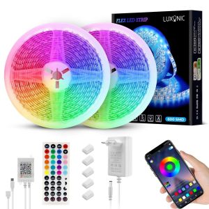 Eryi-Étanche Ruban Led 10m(2x5m), 60 Led/M, 600 Led Super Lumineux, 5050 Rgb Flexible Bande Led Lumineuse, App Et Télécommande, Synchroniser Avec Rythme De Musique, Mode Minuterie,Maison Decor - Neuf