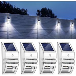 Lot De 4 Lampes Solaires D'extérieur Avec Détecteur De Mouvement Etanche-Acier Inoxydable-Appliques Murales Pour Extérieur-Avec Pour Jardin, Terrasse, Allée, Etc. - Neuf