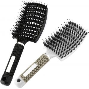 Tzf-Brosse Magique (2 Pcs) -Brosse À Cheveux Féminine Ergonomique, Adaptée Pour Coiffer Les Cheveux Longs, Fins, Bouclés Ou Raides, Enfant, Noir,Blanc - Neuf