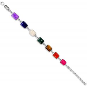 Bracelet Chakras En Argent Sterling,Améthyste,Lapis-Lazuli,Pierre De Lune,Malachite,?il De Tigre,Carnéole Et Rubis,Bijoux Artisanaux,Longueur Réglable De 18 À 20 Cm,1 Pièce,Pierre - Neuf