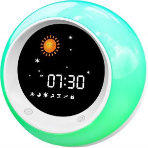Reveil Enfant Apprentissage Jour Nuit, Veilleuse et Machine a Sons pour Sommeil, 1 Unite - Neuf