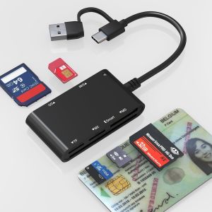 7-in-2 Belgian Identity Card Reader - ID, MicroSD, SD, MMC, SIM, M2, Memory Stick Pro Duo Adapter - Supports Digital Signature, DNI, Health Card, eID Reader Belgium - Neuf