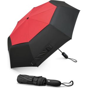 Parapluie De Voyage Coupe-Vent De 117,8 Cm Pour La Pluie &iquest; Ouverture Automatique Facile, Cadre En Fibre De Verre Solide Avec Nervures Coupe-Vent, Double Auvent Ventil&eacute; Imperm&eacute;able, Pliable Et - Neuf