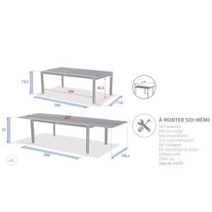 Table De Jardin Rectangulaire Extensible Rallonge Coulissante Alu Evasion Effet Bois Lin Laurier + 12 Fauteuils Piazza - 10/12 Places - Hesp&eacute;ride - Neuf