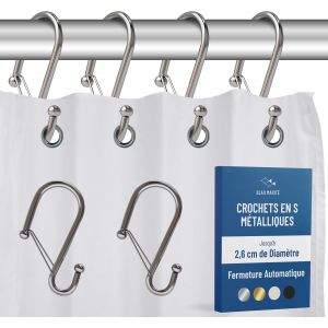 Tianyi-12 Crochets M&eacute;talliques Pour Rideau De Douche En Forme De S Avec Syst&egrave;me Anti-Chute, Anneaux Pour Rideau De Douche Avec Fermeture De S&eacute;curit&eacute;, Pour Barres Max 2,6 Cm Diam&egrave;tre (S, Argent) - Neuf