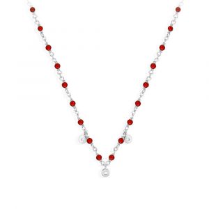 Collier Argent Rhodi&eacute; Serties Et Pierre Onyx Rouge - Neuf