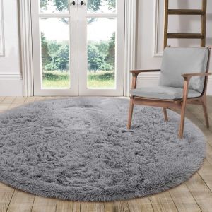 Tapis Rond Salon Tapis Chambre Rond Moderne Design Shaggy Poils Longs Interieur Décor Ultra Doux De Peluche De Pièce De Maison De Pépinière(Gris¿ 140cm) - Neuf