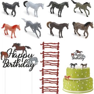 MEVRONISSHOP-Lot de 15 d&eacute;corations de g&acirc;teau en forme de chevaux - D&eacute;coration d'anniversaire - En plastique r&eacute;aliste - Pour anniversaire, f&ecirc;te &agrave; th&egrave;me cheval - Neuf
