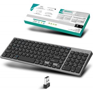 LETNERNY-Bluetooth Clavier Sans Fil, 2.4Ghz & Bluetooth Clavier Avec Batteries Rechargeables, Multi-Dispositifs Avec 4 Canal Bluetooth, Pour Pc/Mac/Portable Windows/Linux/Ios/Android, Clavier Qwerty, - Neuf