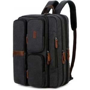 LETNERNY-Sac À Main 3 En 1 En Toile Et Cuir Convertible Pour Ordinateur Portable - Sac À Dos Multifonction Pour Ordinateur Portable De 15,6 À 17,3"" - Pour Homme/Femme - Bc-11, Noir - Neuf
