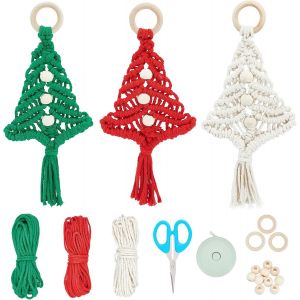 3 R&eacute;glez Macrame D&eacute;corations D'arbre De No&euml;l Kit De Bricolage Pour Les D&eacute;butants De L'arbre De No&euml;l De La Pendaison Des Ornements De Vacances De Suspension Au Mur - Neuf