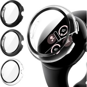 Senior-3 Pi&egrave;ces Coque Pour Google Pixel Watch 3/2/1 41mm Protection &Eacute;cran,Dur Pc Mat&eacute;riel Case Ultra Mince Verre Tremp&eacute; &Eacute;cran,Noir&gris&transparent[L734] - Neuf