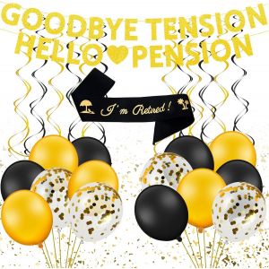 LETNERNY-29 Décorations De Fête De Retraite Comprenant Ballons De Retraite En Latex Ceinture De Retraite Tourbillons Suspendus Bannière De Retraite À Paillettes Dorées Goodbye Tension Hello Pension - Neuf