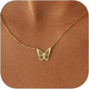Kal-1 Collier Papillon Plaqué Or 14 Carats Pour Femme, Design Délicat, Longueur 42 Cm, Parfait Pour La Vie Quotidienne, Les Occasions Spéciales, Les Mariages, Les Anniversaires - Neuf