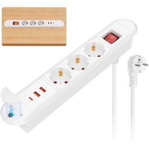SJZG-Prise Encastrable Plan De Travail Usb C Pd20W, Prise Encastrable De Table Avec 2 Usb-A, Bloc Prise Encastrable Avec Interrupteur, C&acirc;ble 2M, Prise De Table, Multiprise Pour Meuble, Blanc - Neuf