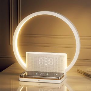 Lampe De Chevet Tactile Avec Fonction De Recharge,Chargeur Sans Fil Qi 10w,Réveil Avec Lumière De Réveil,10 Sons Apaisants,3 Niveaux De Luminosité Pour La Chambre À Coucher,Le Salon. - Neuf
