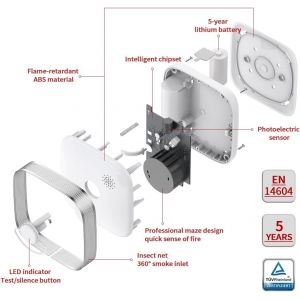 Détecteur de fumée interconnecté sans Fil, détecteurs de fumée pour la Maison, portée de Transmission de 820 Pieds, Alarme Incendie interconnectée à Piles remplaçables, en 14604, Lot de 6 - Neuf