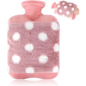 Bouillotte Eau Chaude, 2l Grande Bouillote Avec Poche Kangourou, Anti-Fuite Bouillottes Peluche Pour Mains, Ventre, Dos, Regle (Rose) - Neuf