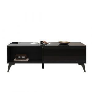 Table basale table d'appoint en laqu&iquest;&iquest; brillant noir, r&iquest;&iquest;glable en hauteur et pliante, 110 x 50 x 48 cm - Neuf