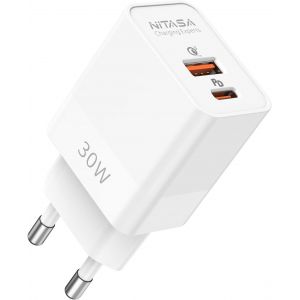 Thef-30w Chargeur Mural,2 Ports Pd Usb Type-C Adaptateur Secteur Prise Compatible Avec Iphone 14/14 Pro/14 Pro Max/13/12/Mini/11/Ipad/Se,Chargeur Rapide(25w Pps) Pour Samsung S21/S22,Pixel 6 7 Pro - Neuf