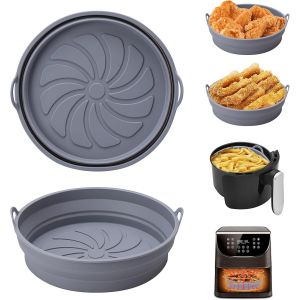 Aplu-Moule Silicone Air Fryer,2 Pièces Moules Pour Friteuse Air Chaud Réutilisable Panier Plat Airfryer Ronde Pliable Doublure Liners Pour Friteuse À Air,Micro-Ondes,Four (Gris Clair) - Neuf