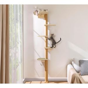 Subzonal-Grand Arbre &Agrave; Chat De 210 Cm &Agrave; 5 Niveaux &Agrave; Fixer Au Mur, Du Sol Au Plafond, Tour &Agrave; Chats, Meuble Mural Pour Chat Avec Plateforme En Sisal, Convient Pour L'escalade, Les Griffures Et Les Jeux - Neuf