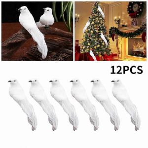 12 Pcs Artificielle Oiseaux Clip sur les Plumes des Oiseaux de No&euml;l de Mariage Artificielle Oiseaux de l'Arbre de l'Artisanat Ornements - Neuf