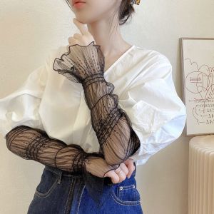 Manchons De Bras Longs En Maille Ultra Fine Pour Femme Protection Uv Contre Le Soleil Gants Sans Doigts Rafraîchissants Dentelle Tulle Protection Solaire Bras Manches De Jambe Pour Le Cyclisme, La Conduite, La Randonnée, La Pêche-Noir - Neuf