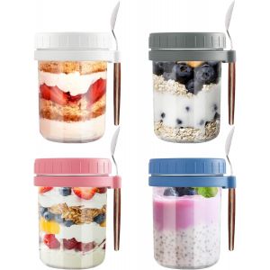 Checarzhn--No1-4 Overnight Oats Jar, 400ml Pot Overnight Oat Verre, Bocal En Verre Avec Couvercle Et Cuillère, Bocaux Pour Overnight Oats, Yaourts, Puddings, Salade - Neuf