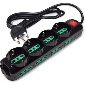 KALANKA-- Multiprise Power Cleaner 12, 4 Prises Schuko/Italie, 8 Prises Italie 10/16A, Interrupteur Lumineux, Protection Enfants, Câble 1,5m, Entrée Italie 16A 90°, Noir - Neuf