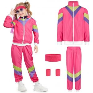 Bnhgc-Survêtements Rétro Des Années 80 Pour Enfant, Déguisement Année 80 Avec Bandeaux Et Bracelets Pour Fille Garçon Ensembles De Sport Jogging Pour Carnaval Fête Disco Halloween Party - Neuf