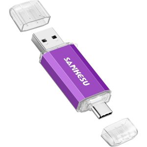 128GB USB Flash Drive with Type A and C Ports,USB 3.1 Flash Drive 150MB/s for Android Phone Macbook PC (Purple) - Neuf