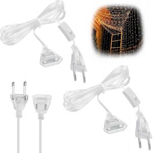 Lot De 2 Rallonges 5m Avec Interrupteur, Rallonge De C&acirc;ble D'alimentation Plate, C&acirc;ble D'alimentation Fin 220v, Rallonge De Prise Euro Pour Lumi&egrave;re Led Et Utilisation Ext&eacute;rieure, Transparent - Neuf