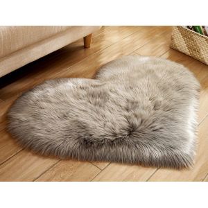 Tapis En Fausse Fourrure Douce En Forme De Coeur, 40 X 50 Cm, Pour Chambre &Agrave; Coucher, Salon, Gris - Neuf