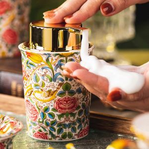 Distributeur de savon moussant en c&eacute;ramique rose vintage pour salle de bain et cuisine - Neuf