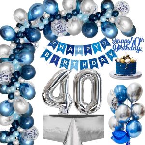 Decoration Anniversaire 40e Ballon Bleu Argent, Joyeux Anniversaire Banni&iquest;&iquest;re pour 40 Ans Homme - Neuf