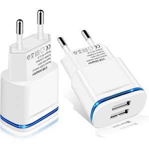 AYU-Chargeur USB - Prise USB Adaptateur for iPhone 16 15 14 13 12 11 Pro Max SE X XR XS 8 7 6 6S Plus, Pad, Galaxy, Android, Kamera 5V 2.1A Secteur Alimentation 2er Pack Téléphone Mural - Neuf