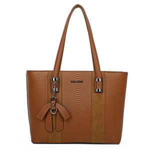 Sac Cabas pour Femme Effet Python avec N?ud Breloque Décoratif Gallantry Marron - Neuf