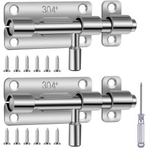 ChenQuanSarl-Lot De 2 Verrous De Porte Coulissants Avec Trou Pour Cadenas, Loquet De Serrure En Acier Inoxydable 304 Des Deux Côtés, Pour Salle De Bain, Hangar, Chambre À Coucher, Environ 10,2 Cm, Ar - Neuf