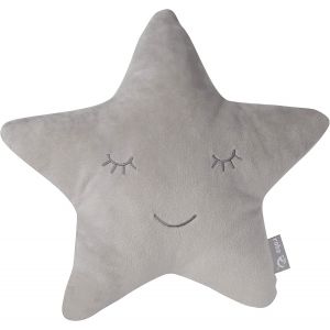 Kalanka-Coussin Décoratif Pour Chambre D'enfant En Forme D'étoile Style - 32 X 28 Cm - Oreiller Bébé En Peluche - Visage Souriant Brodé - Gris Argenté - Neuf
