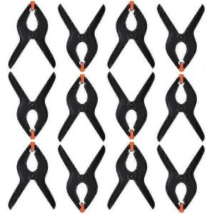 Lot de 12 pinces à ressort robustes en plastique noir pour studio, décoration de toile de fond en papier, tissu, mousseline, travail du bois et studio de photographie - Neuf